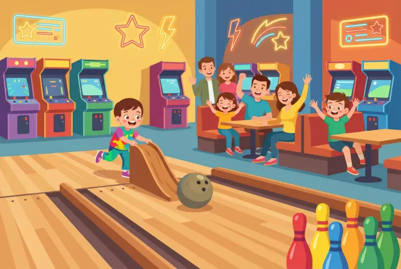 Illustration plate de bowling Miami a Echandens, enfants jouant au bowling avec rampe et barrieres