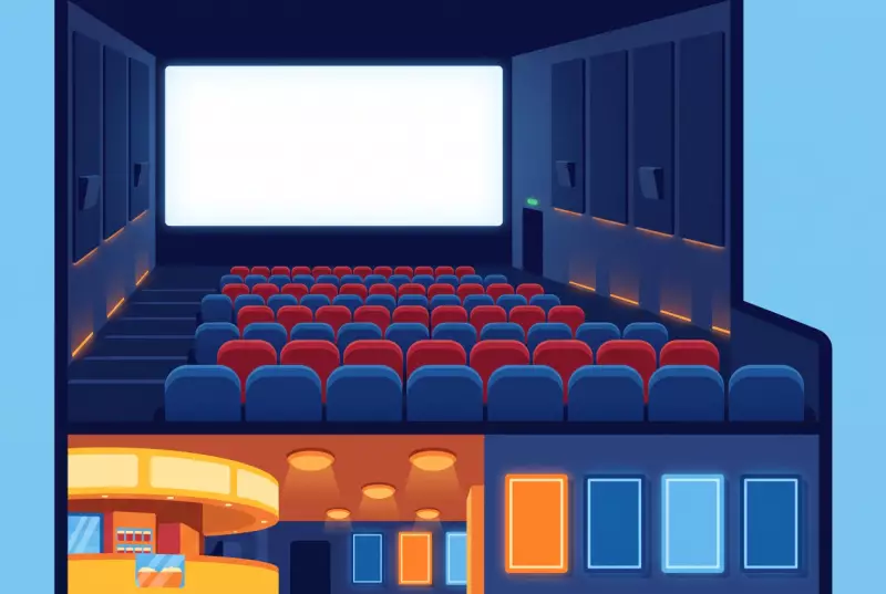 Illustration d'une salle du cinéma de Delémont, ses rangées de fauteuils et son grand écran