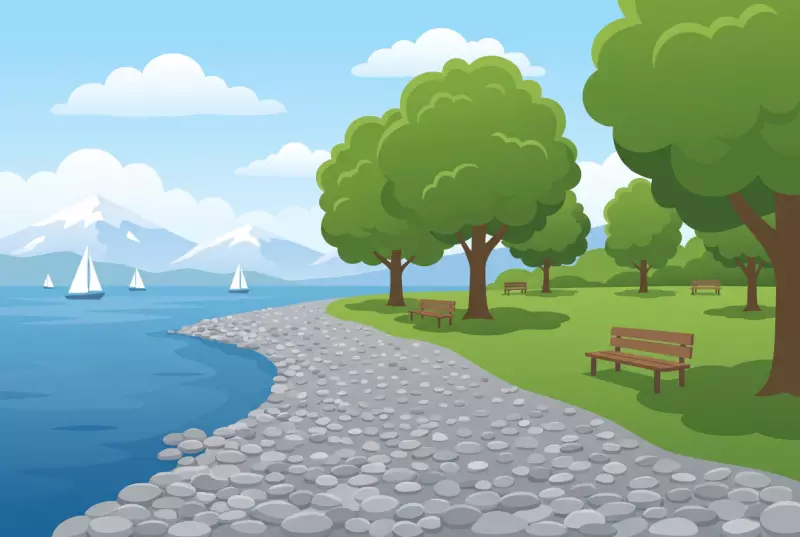 Illustration de la plage de galets et du parc ombragé de la Savonnière à Collonge-Bellerive