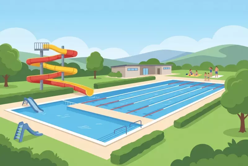 Illustration of the Blancherie Swimming Pool in Delémont, outdoor pools
