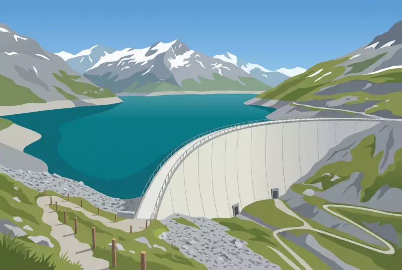 Illustration du barrage de Cleuson et de son lac de montagne au-dessus de Siviez à Nendaz