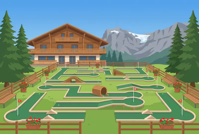 Illustration des 18 pistes de minigolf des Diablerets au pied des parois rocheuses du massif