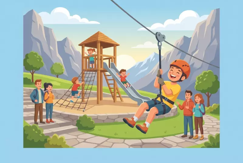 Illustration of the playground in Leukerbad in the mountains