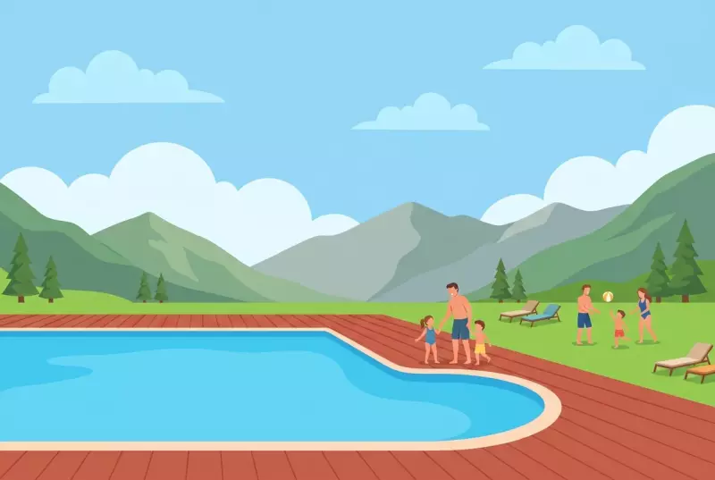Illustration of the outdoor pool in Verbier facing the Alps