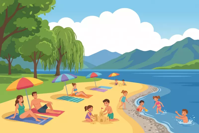 Illustration de la plage du Pierrier à Clarens-Montreux au bord du Léman