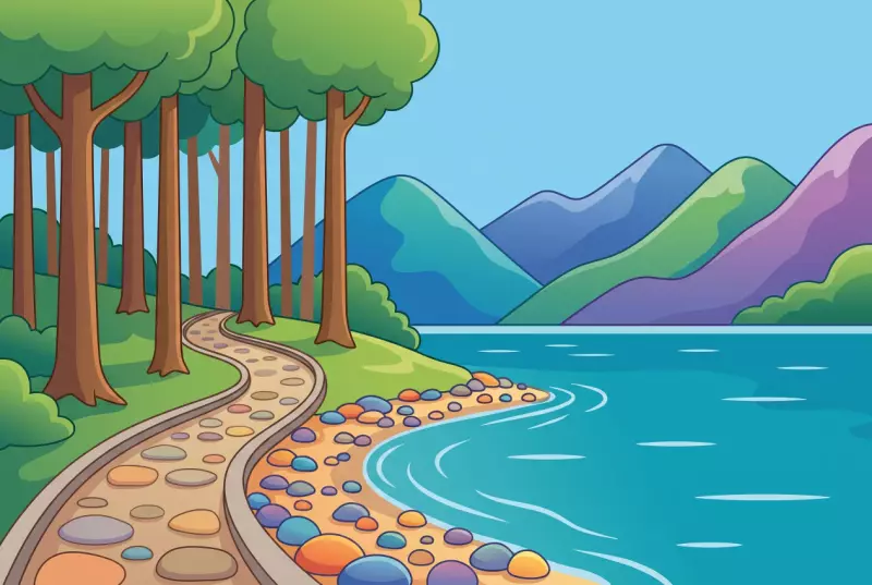 Illustration de la plage de Botterens : rive naturelle du lac de la Gruyère atteinte par le sentier du lac