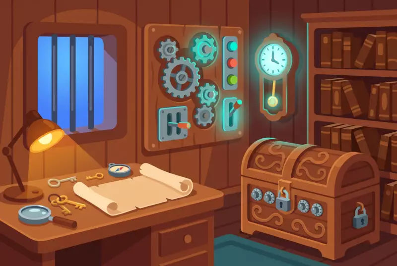 Illustration d'une salle d'escape game à Morat, avec son coffre à cadenas, ses mécanismes et son ambiance chaleureuse