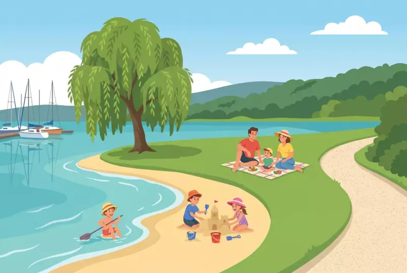 Illustration de la plage du Nouveau Port au Landeron au bord du lac de Bienne