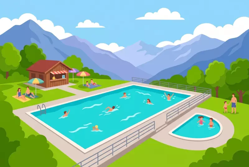 Illustration of the Chaëdoz pool in Nendaz, outdoor mountain swimming pool