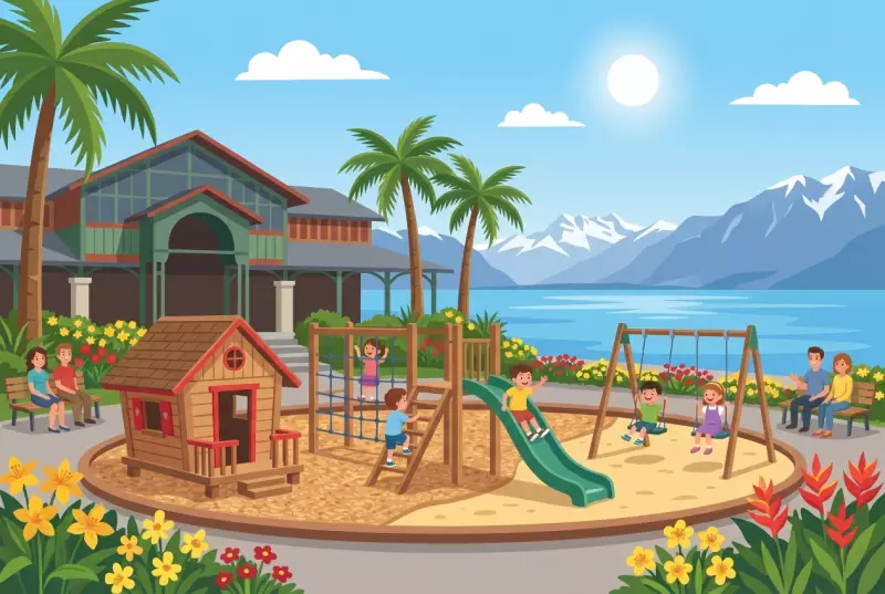 Illustration de la place de jeux du Marché couvert à Montreux au bord du Léman