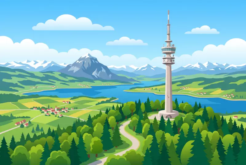 Illustration de la Tour du Gibloux au-dessus de Sorens, avec vue sur la Gruyère et le Moléson