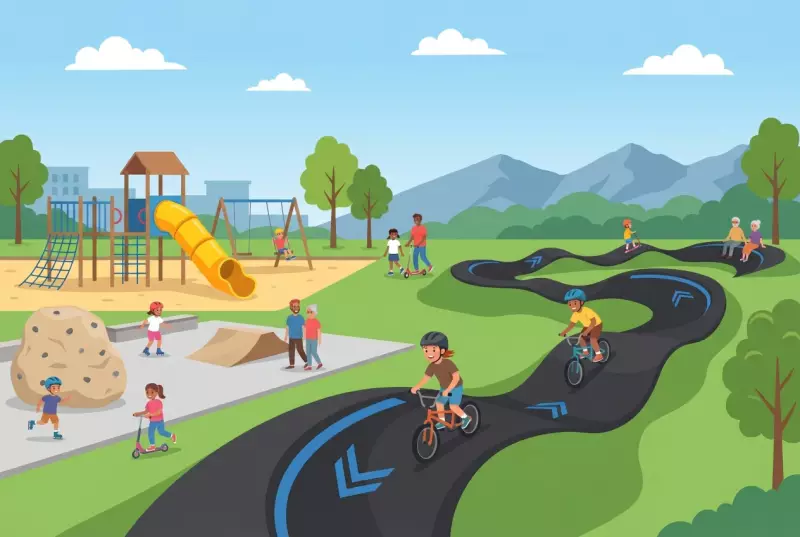Illustration of the Boulodrome Park in Carouge, playground and pump track