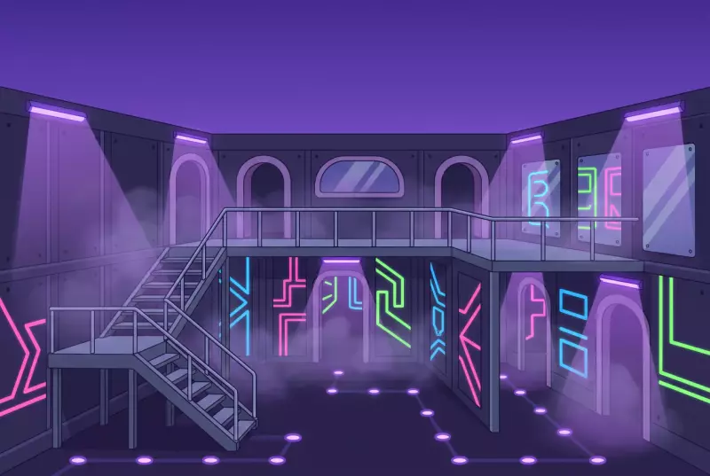 Illustration du labyrinthe intérieur sur deux niveaux de Fun Laser à Saint-Blaise, sous lumière ultraviolette