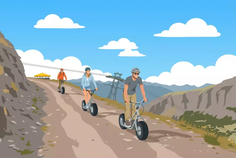 Descente en trottinette géante à Loèche‑les‑Bains (Torrent)