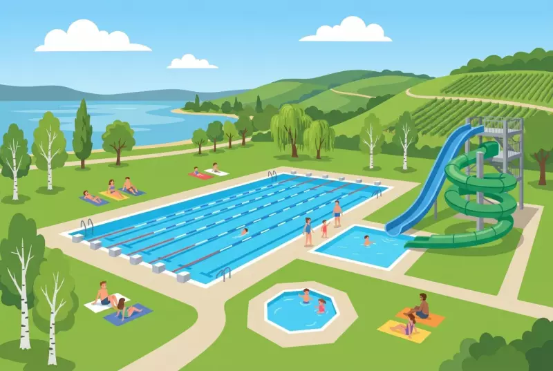 Illustration de la piscine du Landeron, bassins de plein air et toboggans