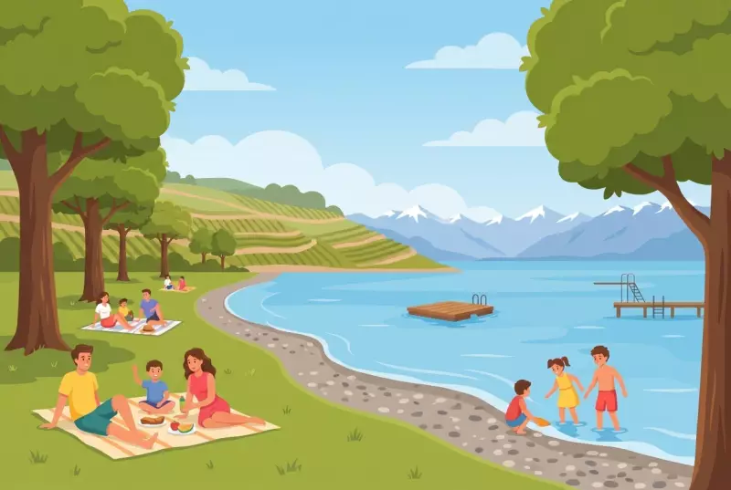 Illustration de la plage du Plongeon à Perroy au bord du Léman