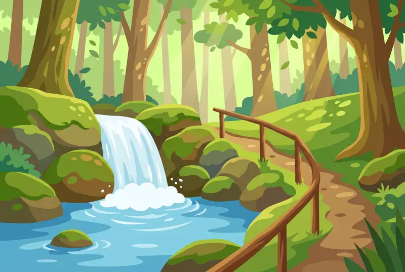Illustration de la cascade de la Mèbre et de son sentier en sous-bois à Crissier