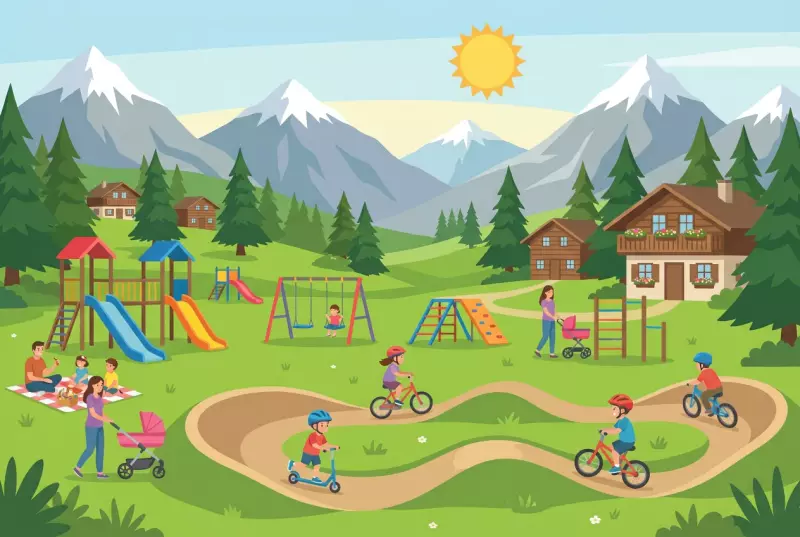 Illustration plate de l'Espace du Lavioz a Vercorin, place de jeux et pumptrack pour enfants en plein air