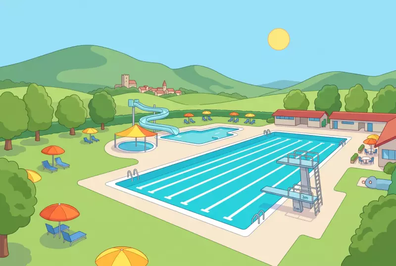 Illustration de la Piscine de la Venoge à La Sarraz, bassin olympique, toboggan et plongeoirs en plein air