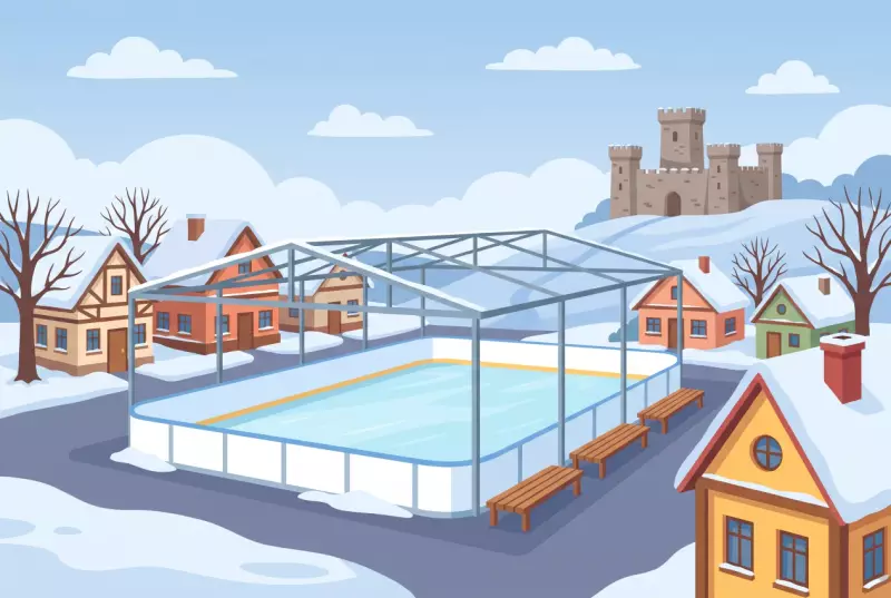 Illustration de la patinoire d'Oron-la-Ville et du château sur la colline