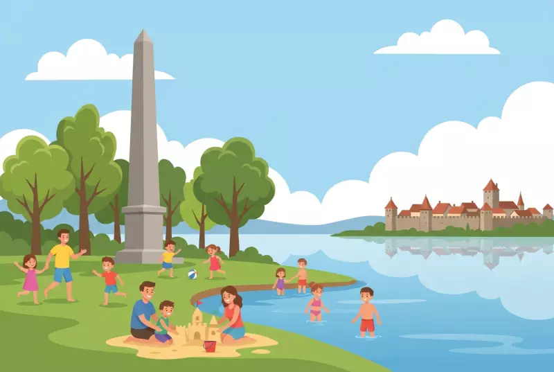 Illustration de la plage de l'Obélisque à Morat au bord du lac de Morat