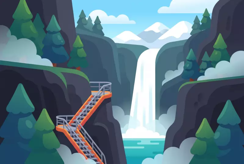 Illustration de la cascade et des escaliers des gorges du Dailley à Salvan