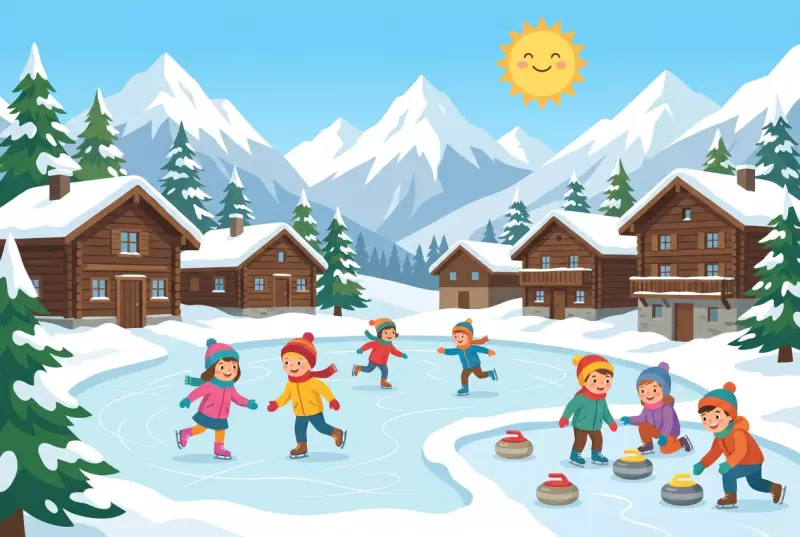 La patinoire naturelle au cœur du village enneigé de Grimentz, l'hiver