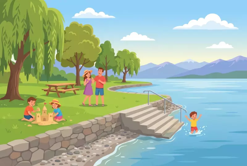 Illustration of the Pointe de Sable beach by Lake Joux