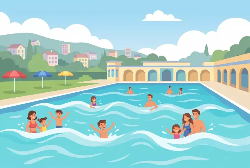 Illustration de la Piscine de Montchoisi à Lausanne, bassin à vagues de plein air