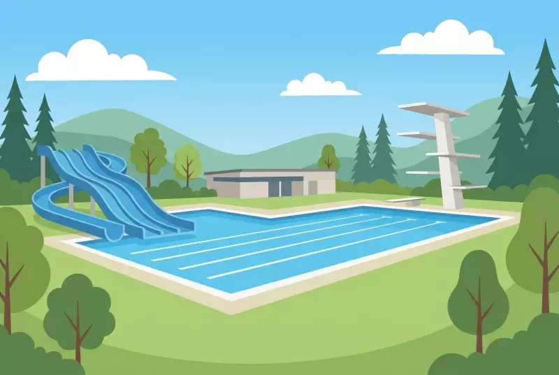Illustration de la Piscine des Mélèzes à La Chaux-de-Fonds, toboggan et bassins de plein air