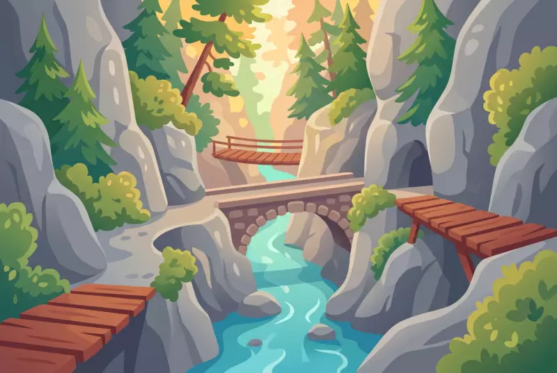 Illustration des gorges du Triège à Salvan et de ses passerelles en bois