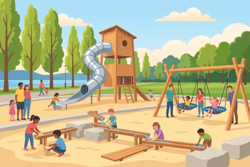 Illustration de la place de jeux de Milan à Lausanne, jeux d'eau et de sable