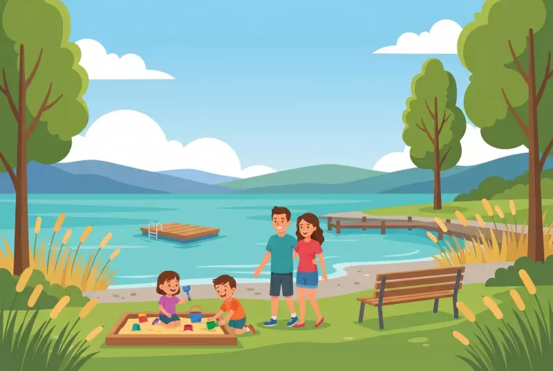 Illustration of the Port des Filles beach in Concise on the shores of Lake Neuchâtel