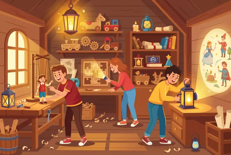 Illustration plate de escape game Fantasia a Cossonay, decor de conte avec ados resolvant des enigmes