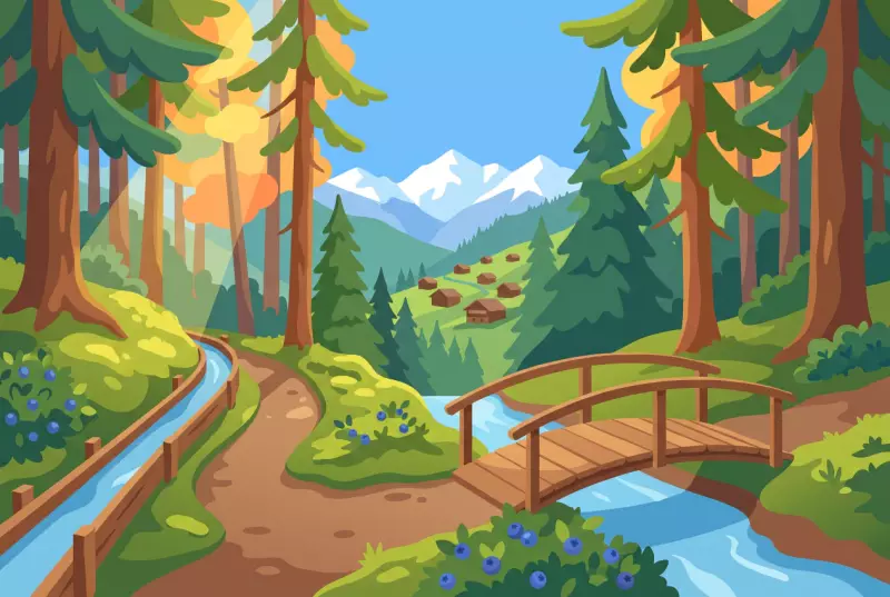 Illustration du Bisse des Ravines au-dessus de Bruson, sentier forestier le long du canal d'eau face à Verbier