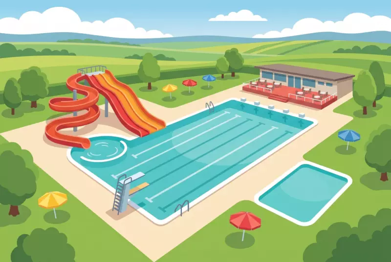 Illustration de la piscine de plein air d'Orbe, bassins et toboggan