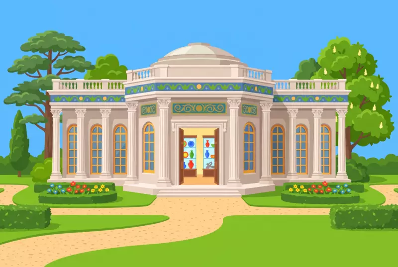 Illustration du palais du XIXe siècle du Musée Ariana et de son parc à Genève