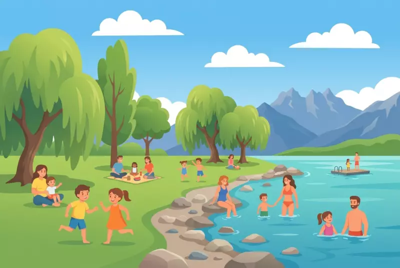Illustration of the Arabie Park (Jardin Doret) in Vevey by the shores of Lake Geneva
