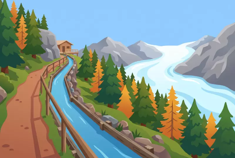 Illustration du canal d'irrigation du bisse de Trient longeant la forêt jusqu'au glacier