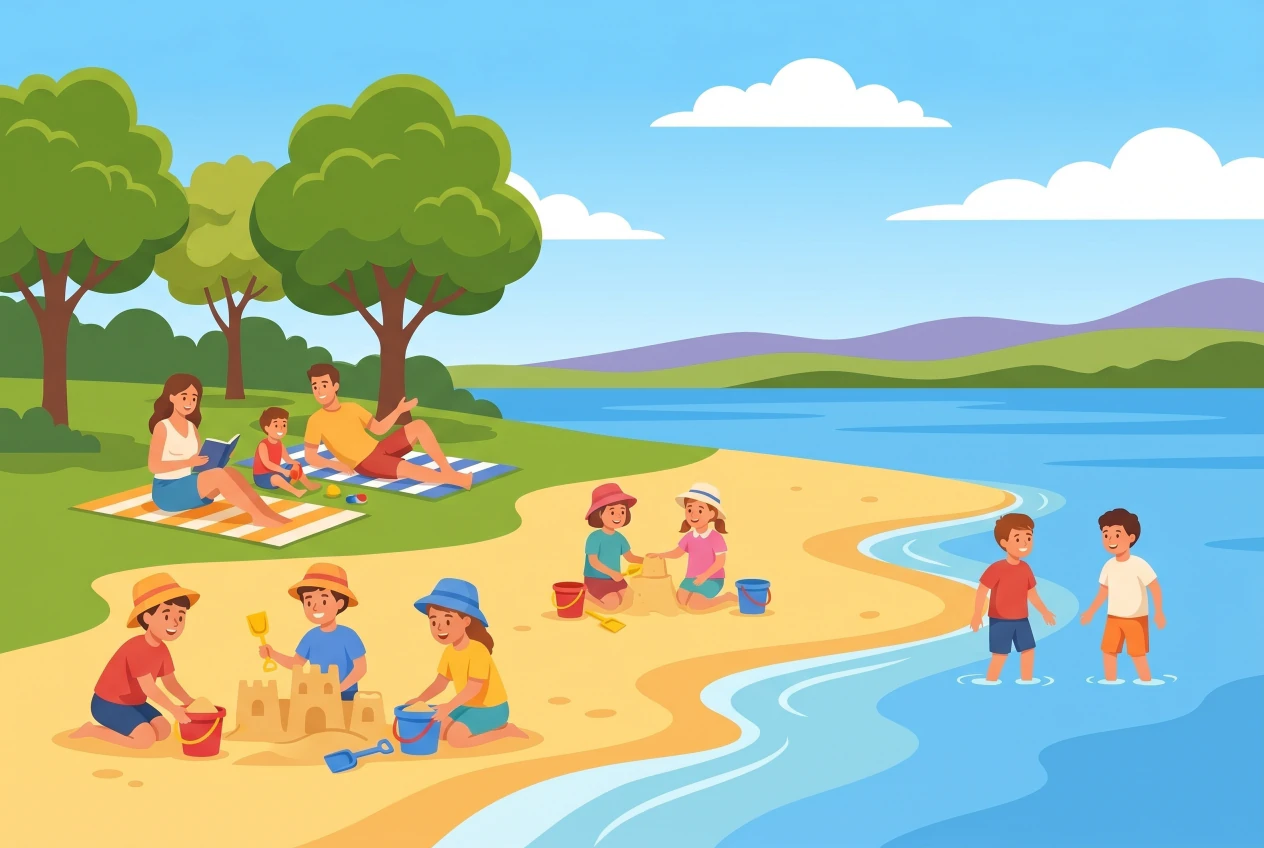 Illustration de Paradis Plage à Colombier, grande plage de sable au bord du lac de Neuchâtel