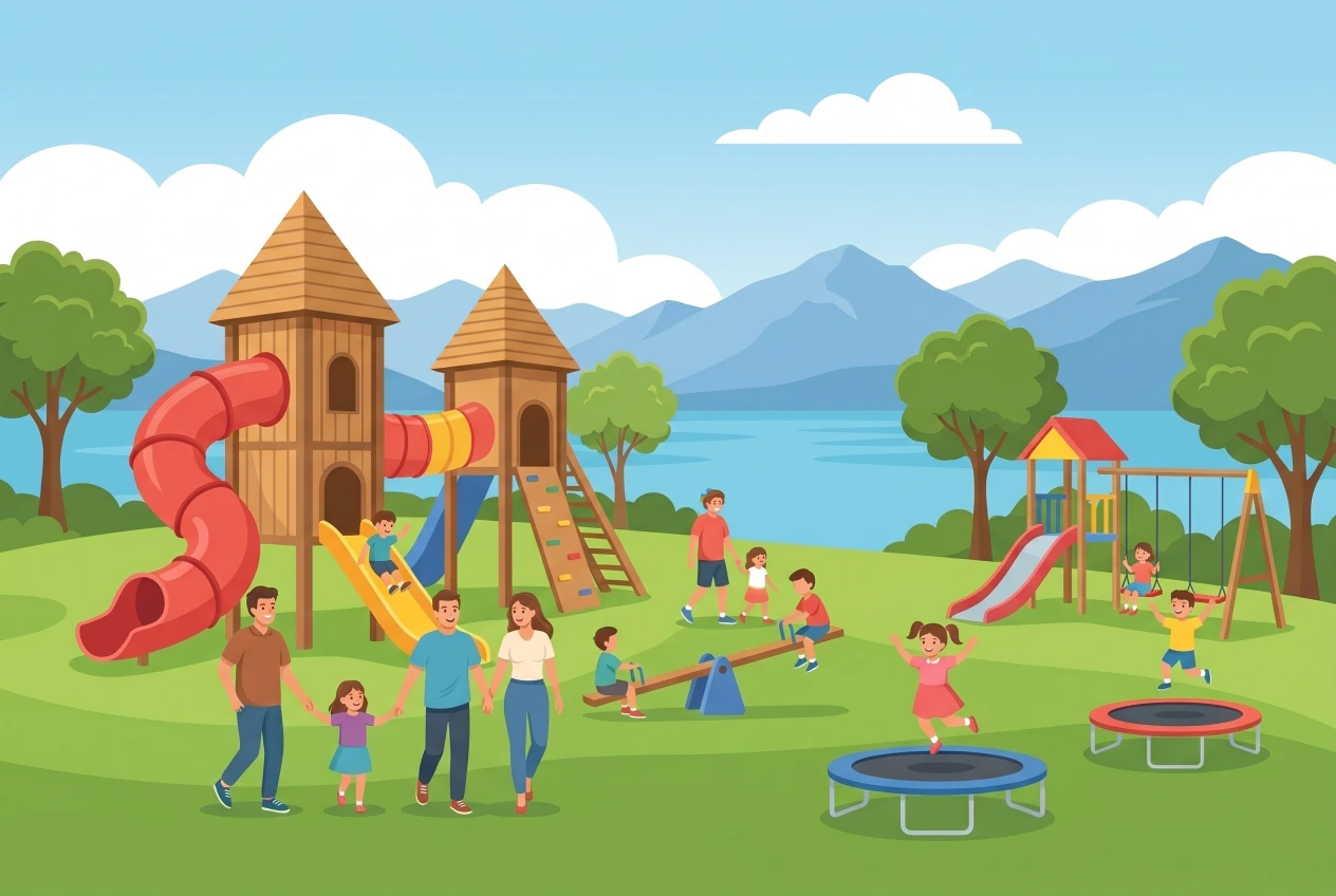 Illustration du Parc Pré Vert du Signal de Bougy, aire de jeux panoramique sur le Léman