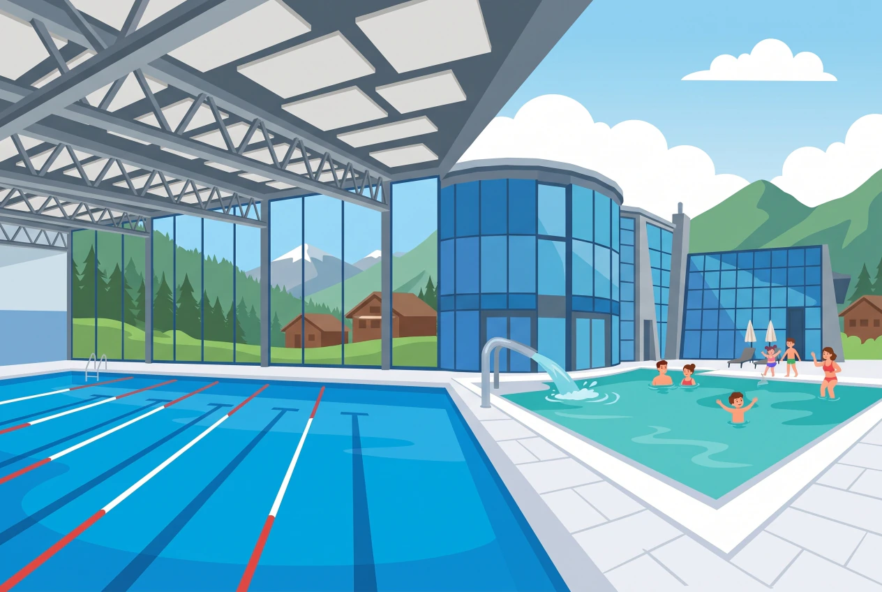 Illustration de la piscine du Centre des Sports de Villars face aux Alpes