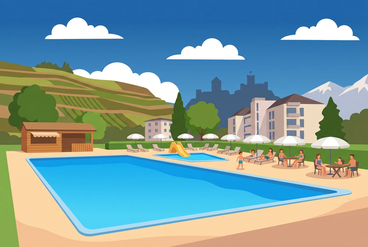 Illustration de la piscine de la Sitterie à Sion, bassins de plein air