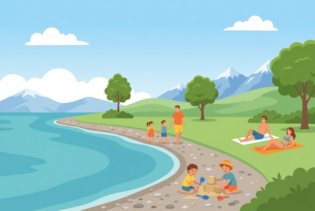 Illustration of the Hauterive beach by Lake Neuchâtel