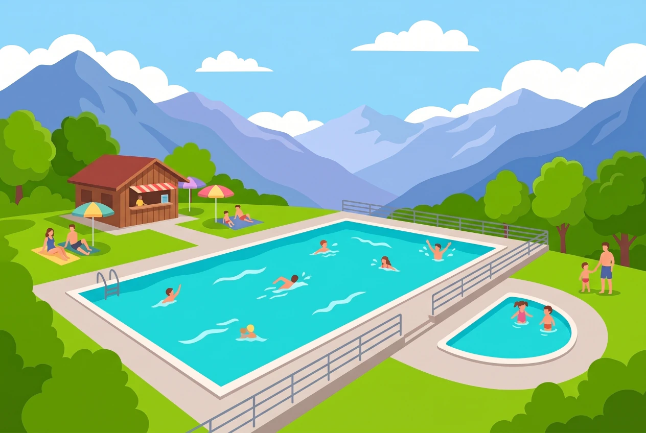Illustration de la piscine de Chaëdoz à Nendaz, bassin de plein air en montagne