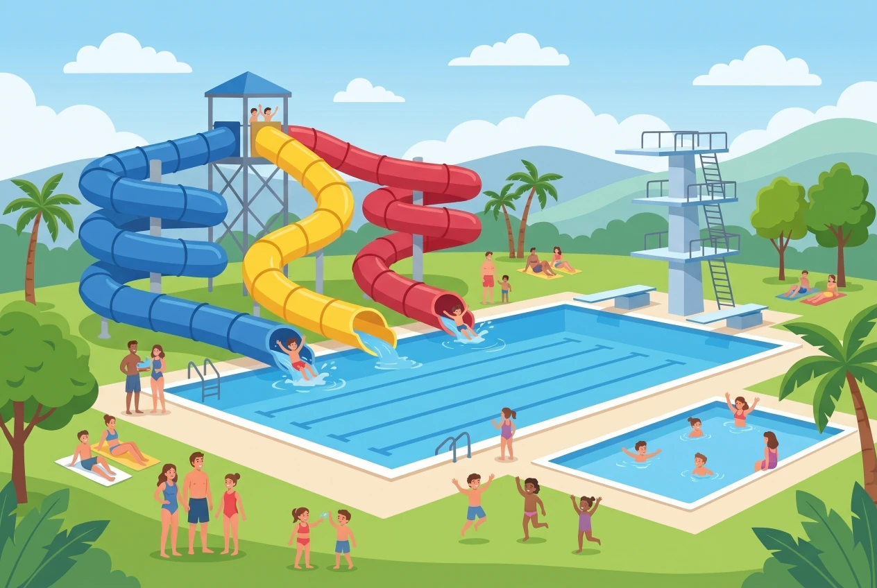 Illustration de la piscine AquaSplash à Renens, toboggans aquatiques et bassins
