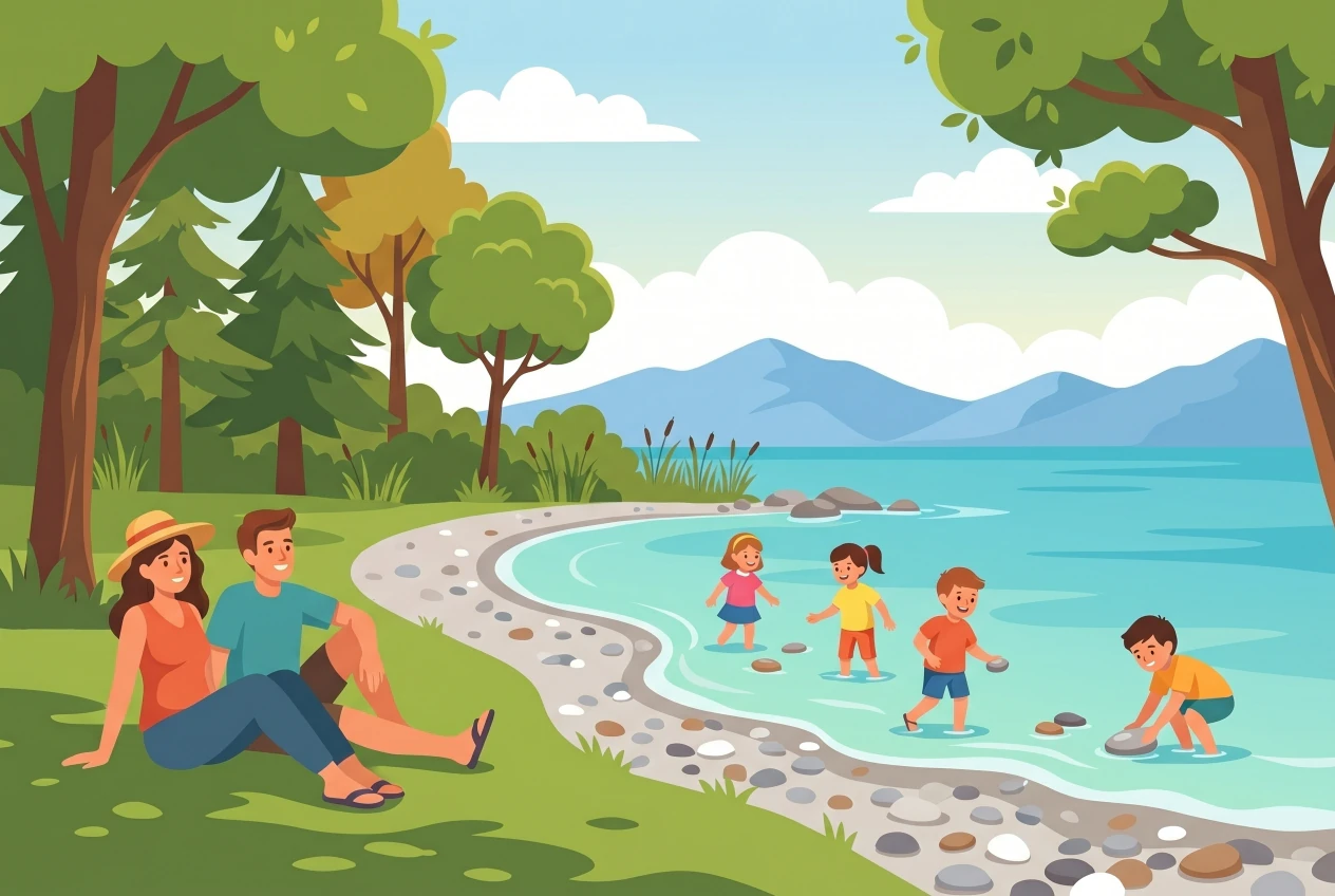 Illustration de la plage des Mellières à Buchillon au bord du Léman, cadre naturel