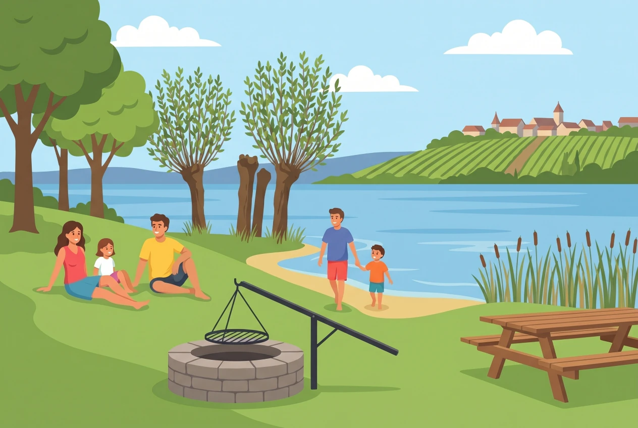 Illustration of Montilier beach by Lake Murten