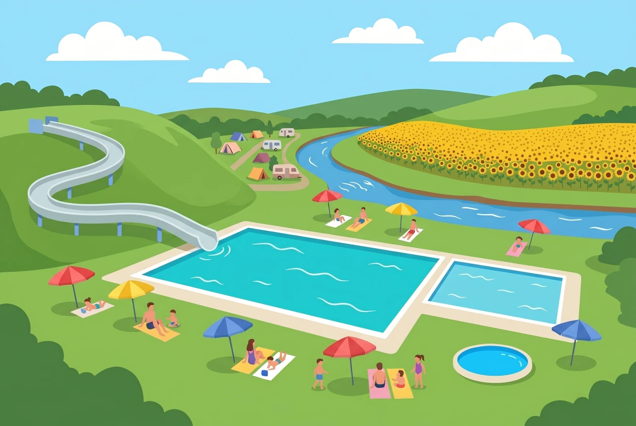 Illustration de la piscine de plein air de Moudon au bord de la Broye