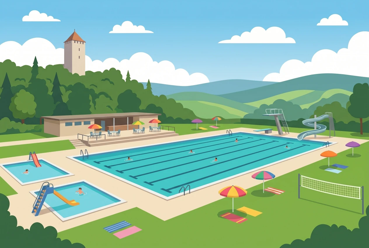 Illustration de la piscine de plein air d'Aubonne au pied du château